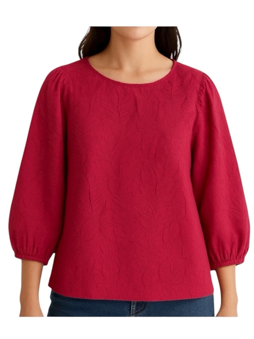 a new day | Cranberry Red Textured Blouse Sz L EUC